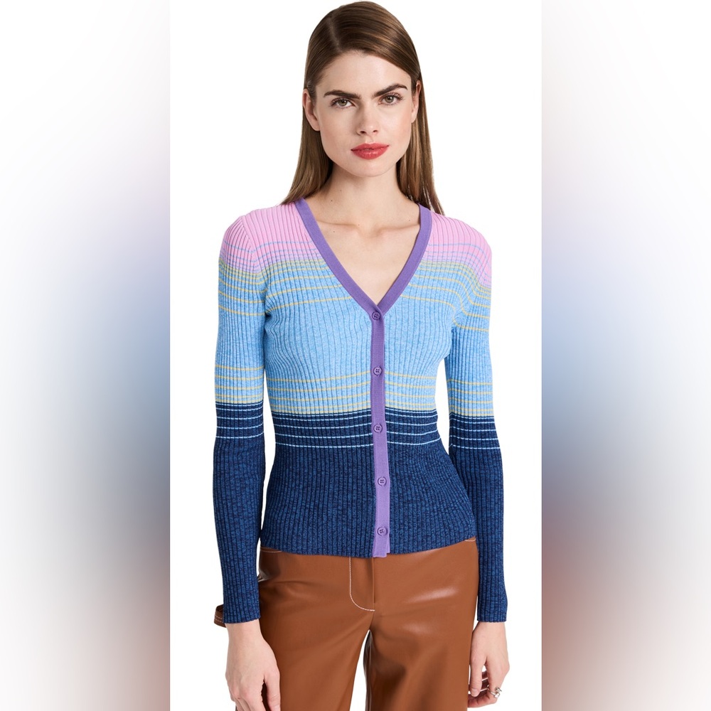 STAUD NWOT Women's Cargo Ribbed Colorblocked Cardigan Size L